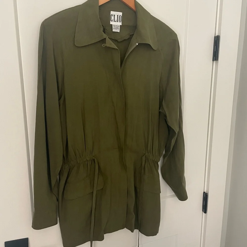 100% Silk CLIO Jacket in Olive Green